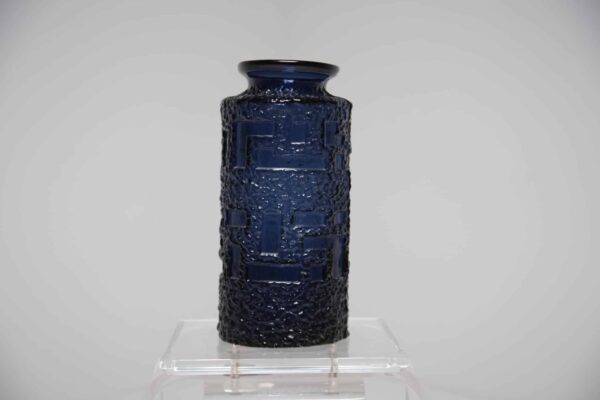 Vintage Brutalist Cobolt Blue Glass Floor Vase by Gote Augustsson 1