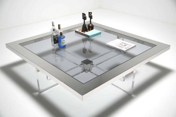 Sandro Petti for Angelo Metalarte: Large Lucite & Steel Coffee Table 6