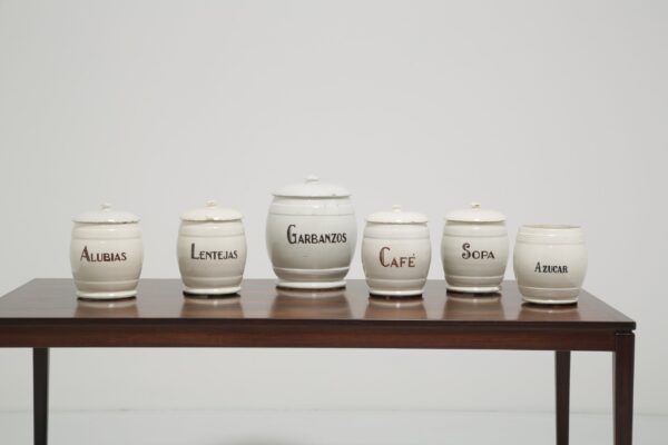 20th Century Set of 6 Antique Cream Pottery Storage Jars 14