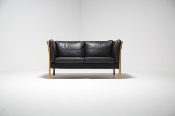 Vintage Danish Black Leather Two Seat Sofa for Sale by Stouby 1
