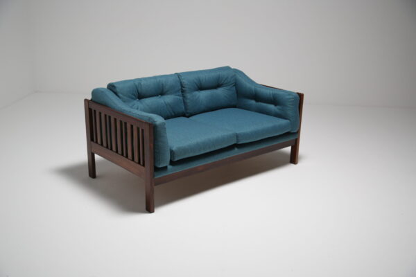Vintage Blue Tweed 2 Seat Rosewood Sofa "Monte Carlo" by Ingvar Stockum for Futura 1