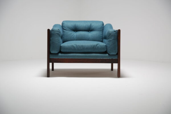 Vintage Rosewood and Blue Tweed Armchair "Monte Carlo" by Ingvar Stockum for Futura 1