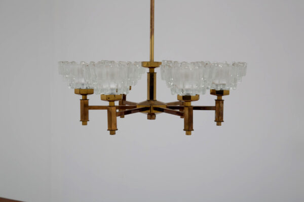 Vintage Brass and Cut Glass 6-Arm Chandelier by Hans-Agne Jakobsson 1