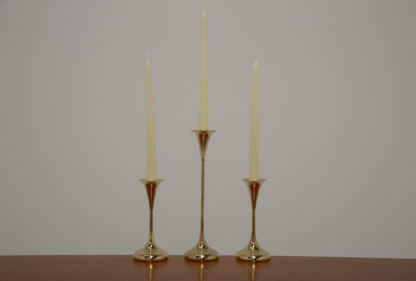 Set of 3 Danish Brass Candlesticks, Tapered Flute Design, 1970s