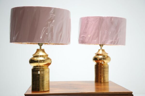 Vintage Pair of Gold Glazed Ceramic Lamps by Bitossi for Bergboms 4