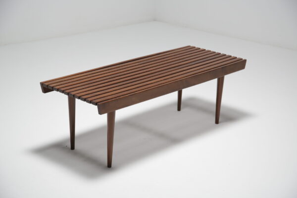 Vintage Slatted Walnut Bench 2