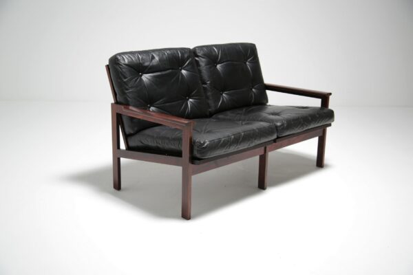 Vintage Rosewood and Black Leather 2 Seat Sofa “Capella” by Niels Eilersen 1