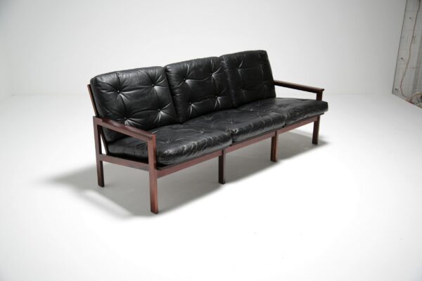Vintage Rosewood and Black Leather 3 Seat Sofa "Capella" by Niels Eilersen 1