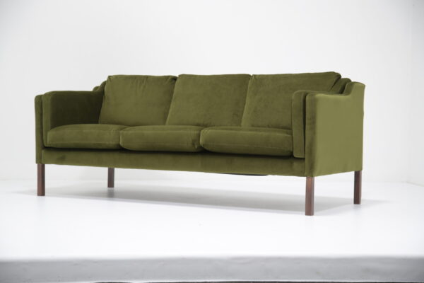 Vintage Moss Green Velvet Three Seat Sofa by Borge Mogensen 1