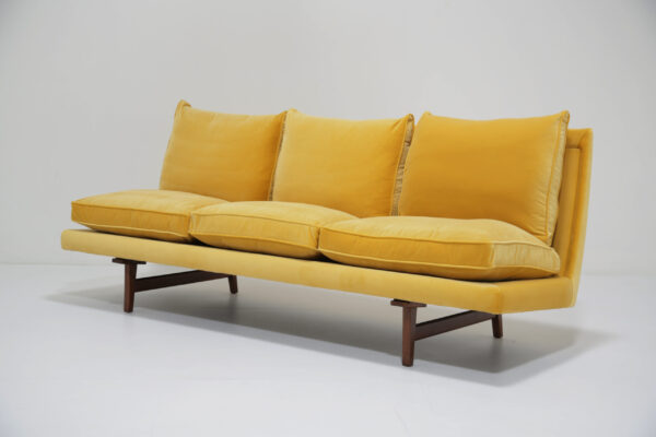 Mid Century Danish Walnut and Cotton Velvet Sofa by Jens Risom 1