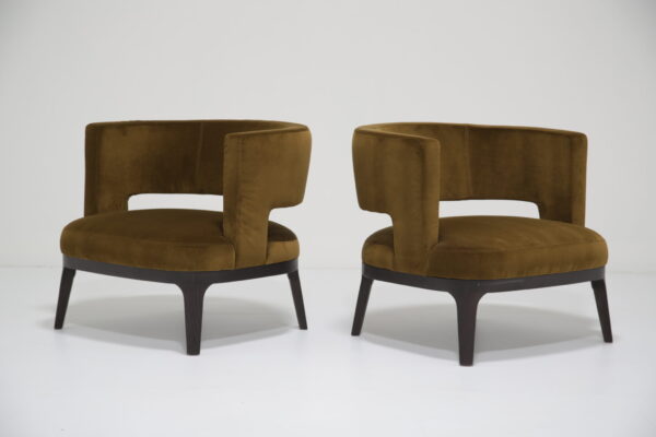 Modern Pair of Green Olive Green Velvet Lounge Chairs by Roberto Lazzeroni for Flexform 1
