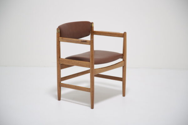 Vintage Oak and Brown Leather Armchair by Børge Mogensen for Karl Andersson & Sons 1
