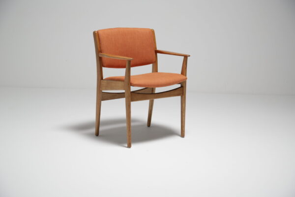 Orange Fabric and Oak Office Armchair by Poul Volther 1