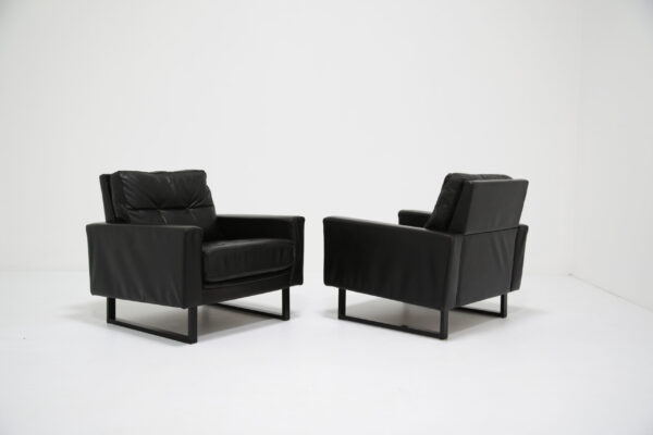 Pair of Vintage Black Leather Armchairs attributed to Friedrich Wilhelm Moller for COR, 1960s.