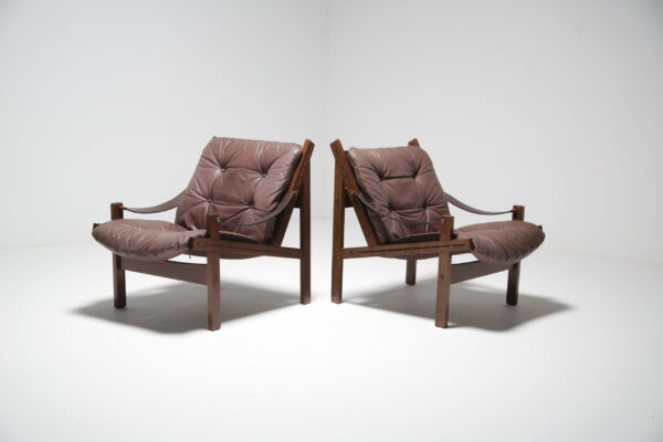 Vintage Pair of Brown Leather "Hunter" Armchairs by Torbjorn Afdal for Bruksbo 1
