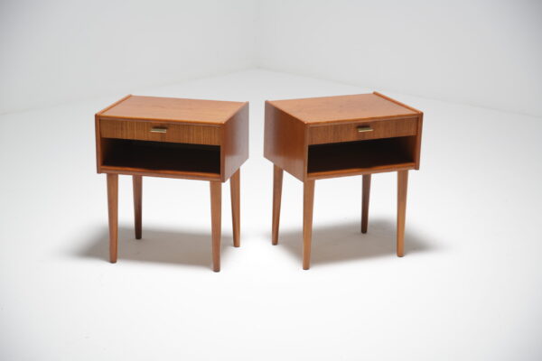 Pair of Teak and Brass Bedside Tables 1