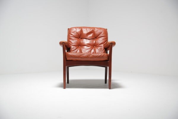 Vintage Tan Leather and Teak Armchair by Gote Mobler 1