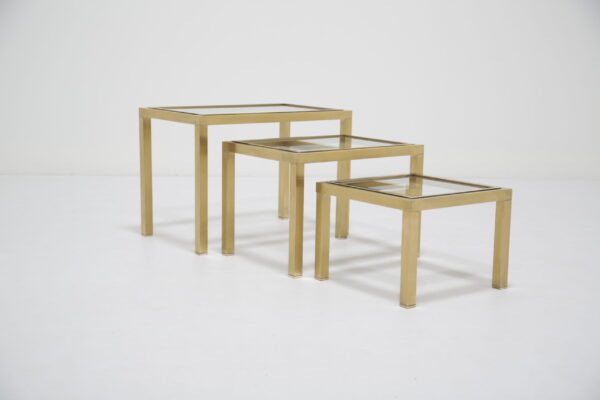 Vintage Brass and Glass Nest of Tables, Italy, 1970s.