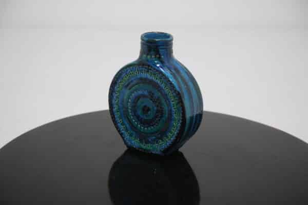 Vintage Blue and Green Rimini Glazed Stoneware Vase Attributed to Aldo Londi for Bitossi, Italy, 1950s.