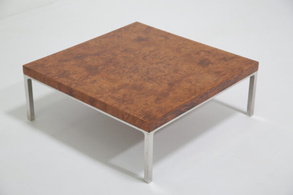 Vintage Olive Burl Wood and Chrome Low Coffee Table 9
