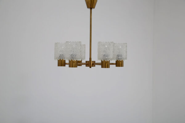 Vintage Swedish Brass and Cut Glass 6-Arm Chandelier 1