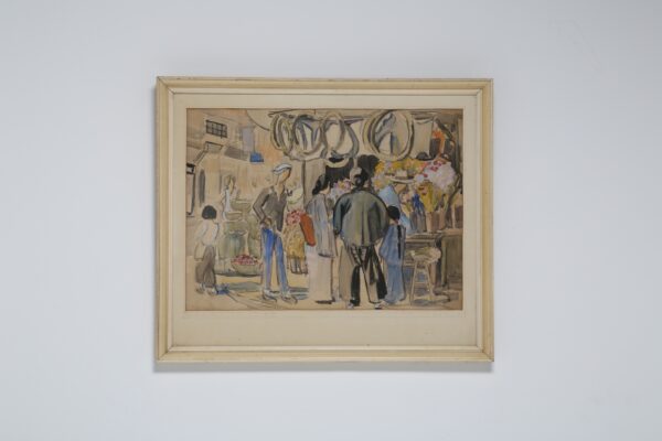 'Chinese Market', Watercolour on paper, signed, Nora Pennett, c. 1920-1930s.