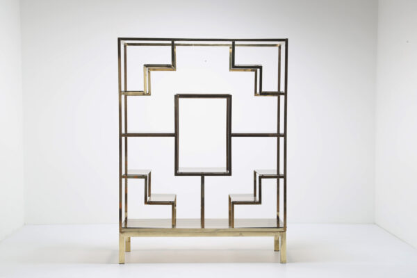 Mid Century Italian Brass Etagere Display Shelving With Glass Inserts By Romeo Rega, 1970s