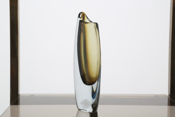 Vintage Gunnar Nylund Amber & Clear Glass 'Shark Tooth' Vase, 1960s.