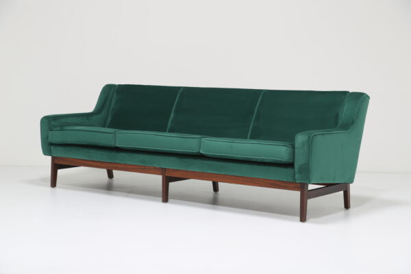 Vintage Emerald Green Velvet Large Three Seat Sofa Attributed To Kai Lyngfeldt Larsen, 1960s.