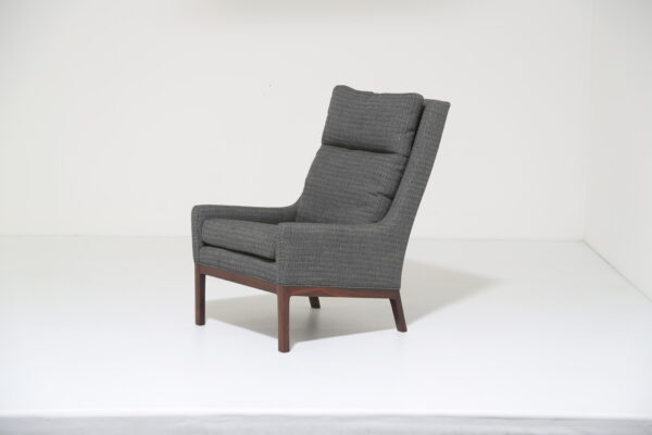 Vintage Danish High back Lounge Chair in Rosewood & Grey Tweed by Kai Lyngfeldt-Larsen, 1960s