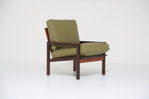 Vintage Rosewood and Green Leather Lounge Armchair by Illum Wikkelso for N. Eilersen, 1950s.