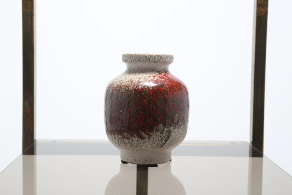 Vintage Mottled White and Red Ceramic Lava Vase by Friedegart Glatzle, West Germany, 1960s.