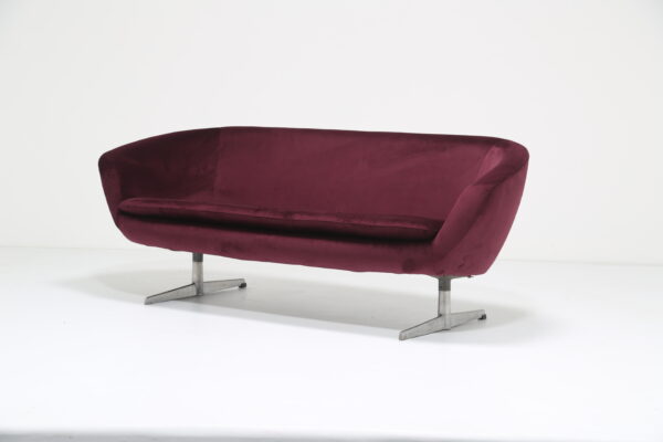 Vintage Curved Pod Three Seat Sofa In Plum Velvet By Carl Eric Klote For Overman Of Sweden, 1960s