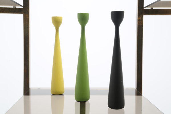 Vintage Set of Three "Krona" Colorful Wooden Candleholders by Bengt Utterberg, 1970s
