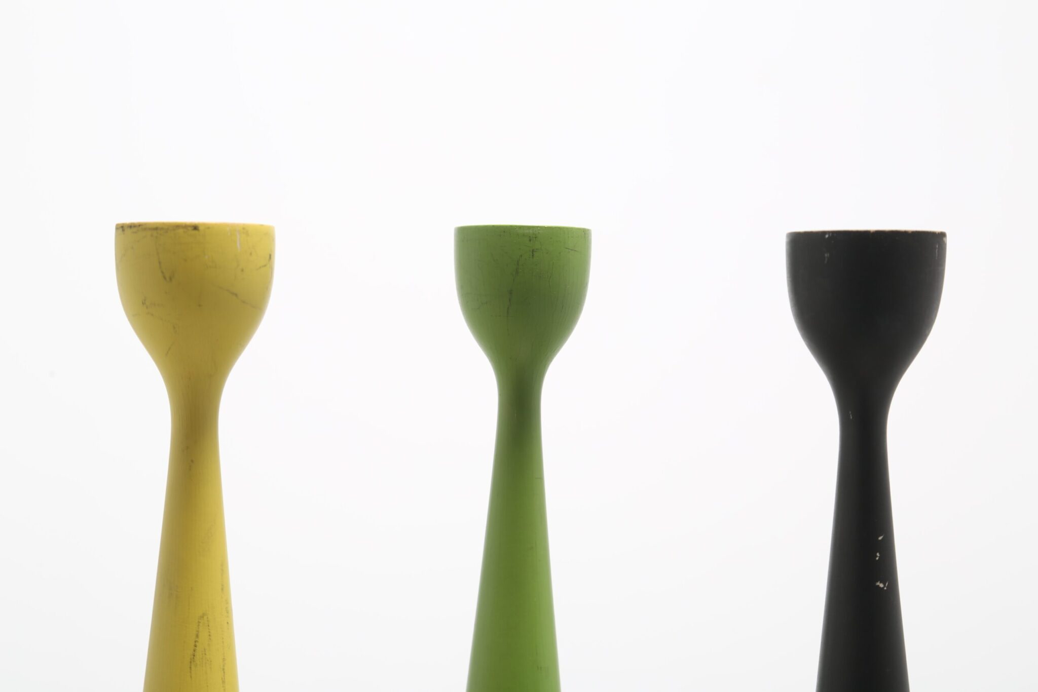 Vintage Set of Three "Krona" Colorful Wooden Candleholders by Bengt Utterberg 4