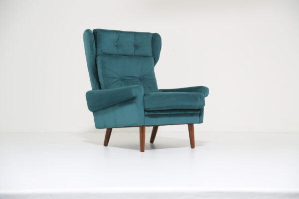 Vintage Teal Poly Velvet Lounge Armchair by Svend Skipper, Denmark, 1960s