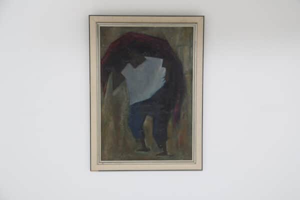 Figure in Blue and Plum, oil on board, Mid 20th Century