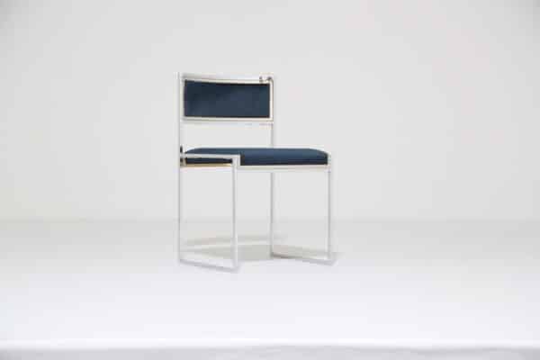 Mid-Century Modern Italian Navy Blue Velvet and Chrome Chair by Willy Rizzo for Mario Sabot, 1970s.