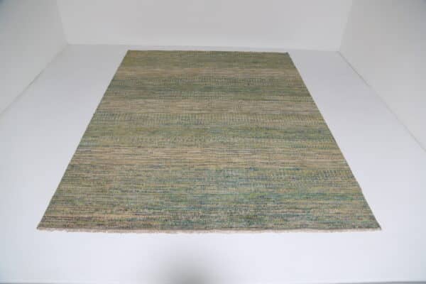 Modern Green Hand-Knotted Wool & Recycled Sari Silk Area Rug 10'3" x 7'8", India