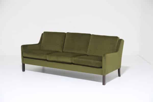 Vintage Danish Moss Green Velvet Three Seat Sofa by George Thams for Vejen Polstermøbelfabrik, 1960s.
