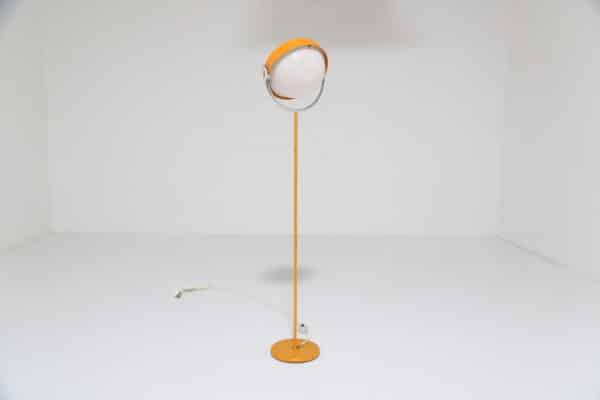 Vintage Swedish Space Age Orange Lacquered Metal Floor Lamp by Uno Dahlén, 1960s.