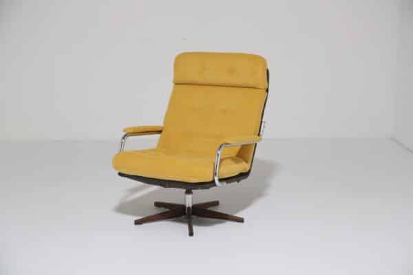 Vintage Danish Swivel Lounge Armchair in Yellow Corduroy, 1970s.