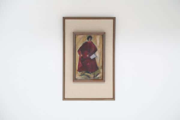 Woman in Red, oil on board, unknown artist, Mid-20th C
