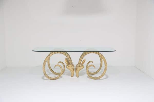 Mid Century Modern Brass Ibex Rams Head Dining Table In The Style Of Alain Chervet, 1970s