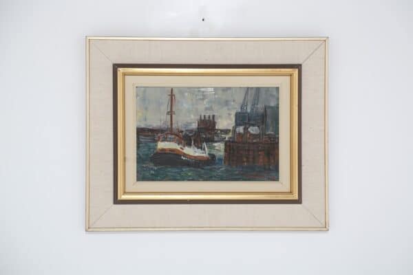 Vintage Industrial Harbor Scene, oil on board, signed Ã…ke Waldemar Larsson, 1972.