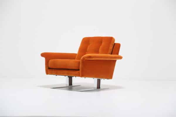 Vintage Orange Velvet Lounge Armchair "Comfort" by Johannes Andersen for Trensum, 1960s.