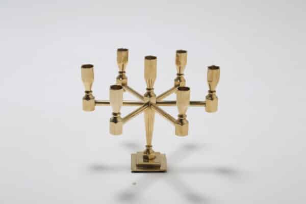 Vintage Decorative Swedish Brutalist Solid Brass 9-Arm Candelabra, 1970s.